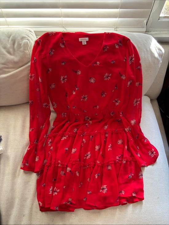 Xhilaration Dresses & Skirts - Xhilaration Red Floral Long-Sleeve Tiered Dress